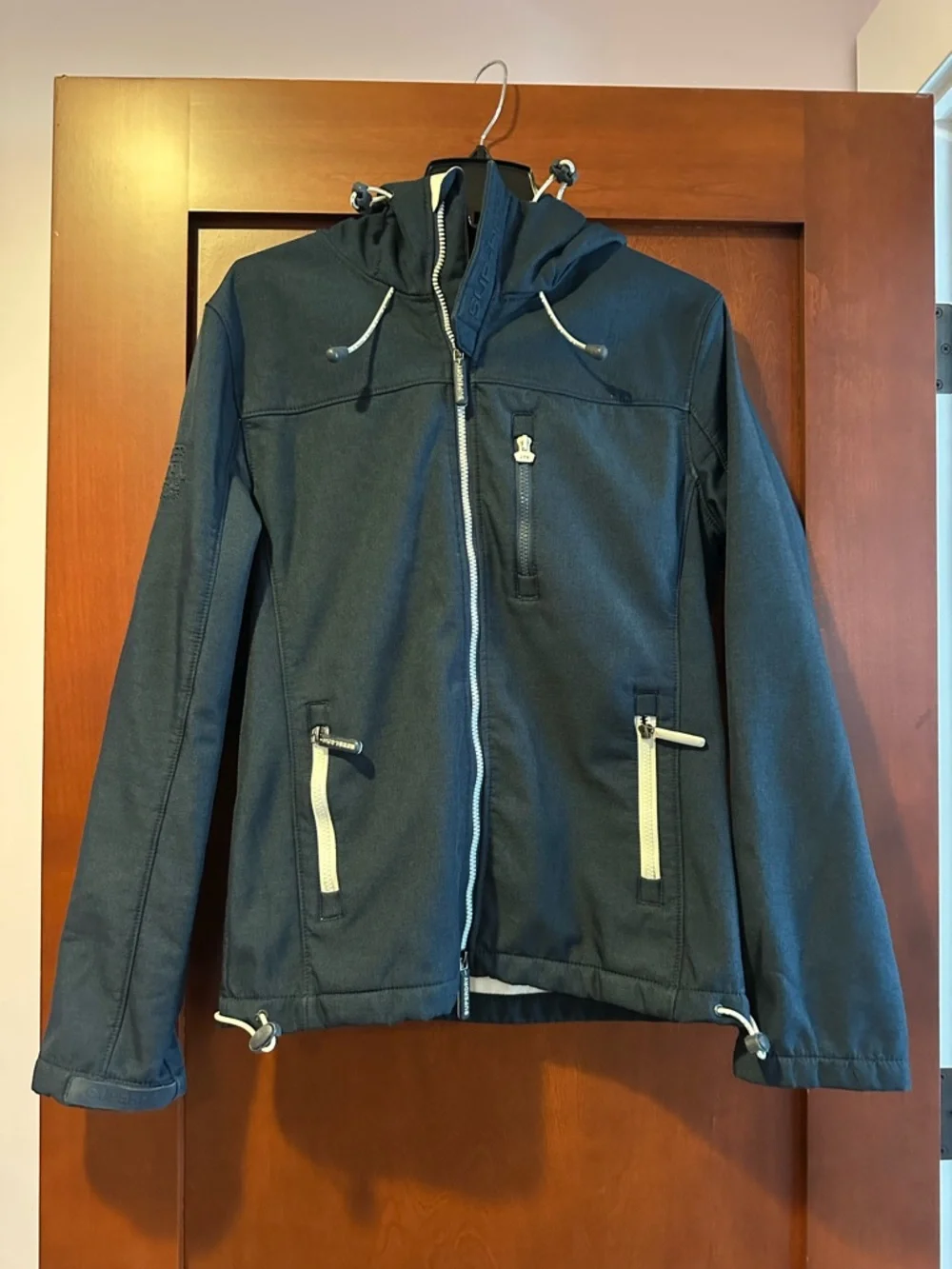 Superdry Windtrekker Navy White Jacket Hooded Windbreaker Zip Up Hooded